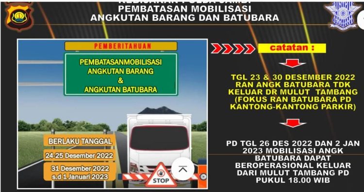 Polda Jambi Terapkan Pembatasan Angkutan Batu Bara Saat Perayaan Nataru. (Foto : grafis Polda Jambi)