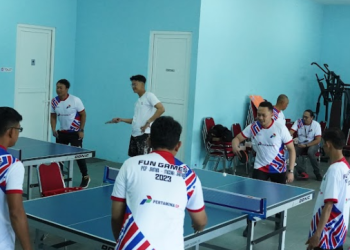 PT Pertamina EP Field Jambi Olahraga Bersama Jurnalis. (Foto : ist)