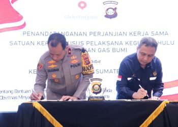 SKK Migas - Polda Sumsel Teken PKS Terkait Pengamanan dan Penegakan Hukum pada Obvitnas Hulu Migas. (Foto : ist)