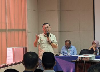 Kepala BPN Kota Depok Indra Gunawan menjadi pembicara dalam Konkernas PWI 2024 pada rangkaian Hari Pers Nasional (HPN) yang berlangsung di Candi Bentar Hall, Putri Duyung, Ancol, Minggu, 18 Februari 2024. (Foto: BPN Kota Depok)