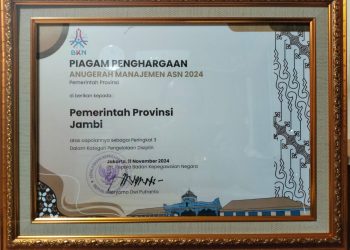 Provinsi Jambi Raih 2 Penghargaan Peringkat 3 Nasional Anugerah Manajemen ASN 2024. (Foto : ist)