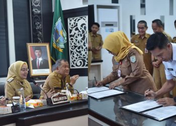 Tandatangani Pakta Integritas di Hadapan Pj Wali Kota, Kepala OPD Pemkot Jambi Komit Percepat Laporan Keuangan. (Foto : ist)