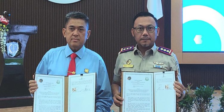 Penandatanganan Perpanjangan PKS antara Kantor Wilayah BPN Provinsi Kalteng dengan Kejati Kalteng serta Kantor Pertanahan Kabupaten/Kota se-Kalteng dengan Kejari se-Kalteng, Selasa 4 Februari 2024. (Foto : BPN Palangka Raya)