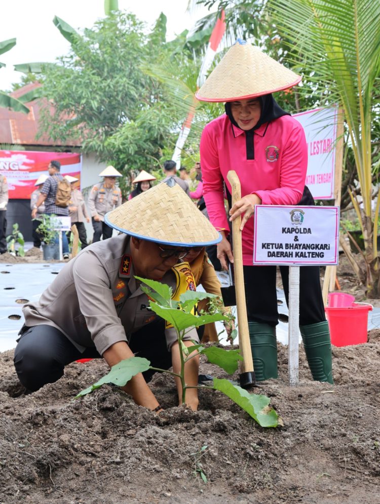 Dukung Ketahanan Pangan dan MBG, Polda Kalteng Bersama Bhayangkari Tebar Benih Ikan dan Tanam 1000 Bibit Tanaman. (Foto : ist)