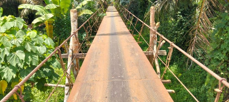 Usai Viral di Medsos, Akhirnya Jembatan Penghubung Dua Desa di Merangin Diperbaiki Seadanya. (Foto : ist)