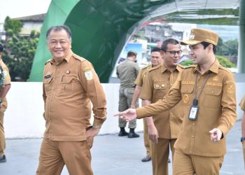 Wawako Jambi didampingi Sekda meninjau lokasi tempat akan dilaksanakan festival tumpah ruah. (Foto : ist)