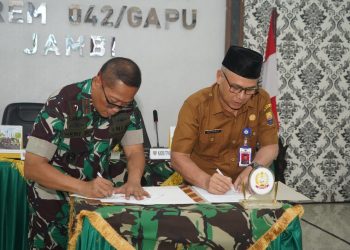 Korem Gapu dan DTPHP Provinsi Jambi Teken MoU Percepatan Ketahanan Pangan Nasional. (Foto : ist)
