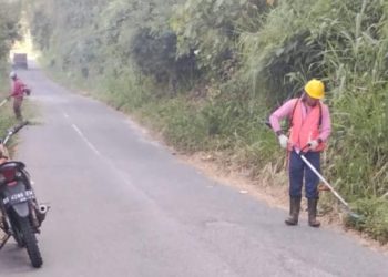 Dinas PUTR Provinsi Jambi membersihkan jalan untuk kelancaran dan keamanan pemudik. (Foto : ist)