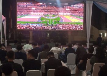 Suasana nobar semifinal piala dunia 2026 di Polda Jambi. (Foto : Rolan - sinarjambi.com)