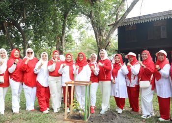 Semarak HUT ke-81 RI, DWP Provinsi Jambi Gelar Senam Bersama dan Gerakan Peduli Lingkungan. (Foto : ist)