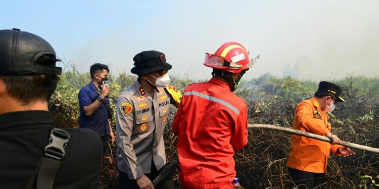 Kapolda, Gubernur dan Danrem Pantai penanganan karhutla di Tanjabtim. (Foto : ist)