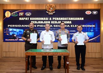 Polda Jambi Perkuat Sinergi Aparat Penegak Hukum melalui Persidangan Pidana Secara Elektronik. (Foto : ist)