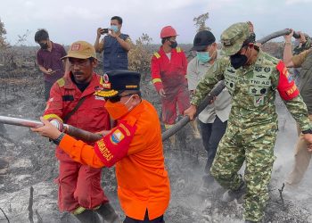 Danrem 042/Gapu dan Gubernur Jambi Kembali Turun ke Lapangan, Perkuat Penanganan Karhutla di Pulau Mentaro. (Foto : ist)