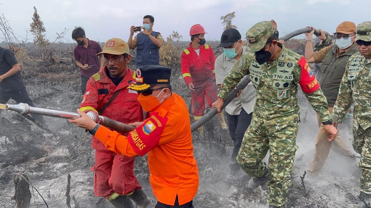 Danrem 042/Gapu dan Gubernur Jambi Kembali Turun ke Lapangan, Perkuat Penanganan Karhutla di Pulau Mentaro. (Foto : ist)