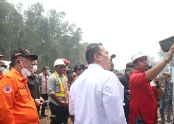 Wagub Sani Dampingi Wamen LH Tinjau Penanganan Karhutla di Desa Parit Culum Tanjab Timur. (Foto : ist)