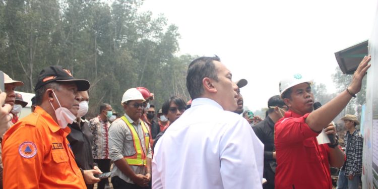Wagub Sani Dampingi Wamen LH Tinjau Penanganan Karhutla di Desa Parit Culum Tanjab Timur. (Foto : ist)