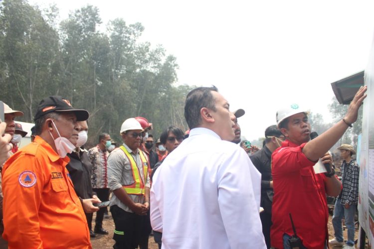 Wagub Sani Dampingi Wamen LH Tinjau Penanganan Karhutla di Desa Parit Culum Tanjab Timur. (Foto : ist)