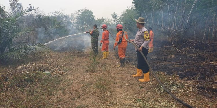 Polsek Muara Bulian Bersama Satgas Karhutla Ground Check Hotspot di Kawasan Tahura Sultan Thaha Syaifudin. (Foto : ist)