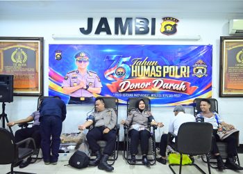 Peringati HUT ke-75 Humas Polri, Polda Jambi dan Polres Jajaran Kumpulkan 212 Kantong Darah. (Foto : ist)