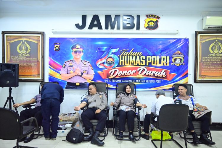 Peringati HUT ke-75 Humas Polri, Polda Jambi dan Polres Jajaran Kumpulkan 212 Kantong Darah. (Foto : ist)