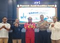 Dari kanan, Pimred sinarjambi.com Rolanda Hasibuan, Dirpamobvit Polda Jambi Kombes Pol Bachtiar Alfonso, Kepala Departemen Formalitas dan Komunikasi SKK Migas Sumbagsel Syafei Syafri, Kepala Stasiun RRI Jambi Dadan Sutaryana dan Vicky Tri Laksono selaku Analis Departemen Operasi SKK Migas Sumbagsel. (Foto : Ocha - sinarjambi.com)