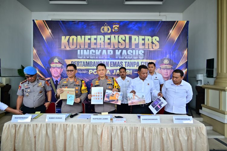 Polda Jambi Gelar Konferensi Pers, Ungkap 32 Kasus PETI Sepanjang Januari–Oktober 2026. (Foto : ist)